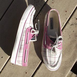 Sperry Bahama Raspberry Plaid Boat Shoes